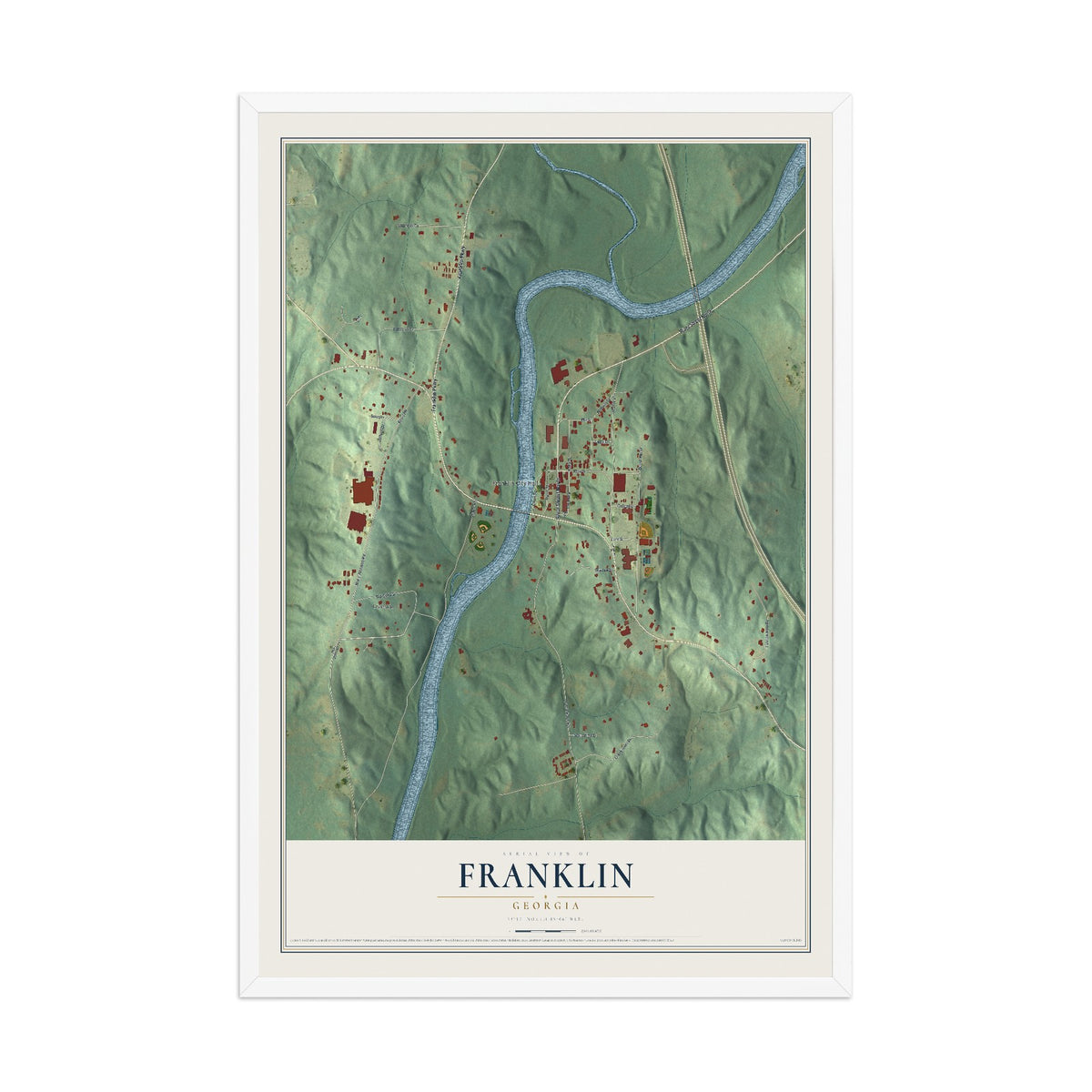 Franklin, Georgia map print, 12" x 18" W/ White Ayous Wood Frame mockup