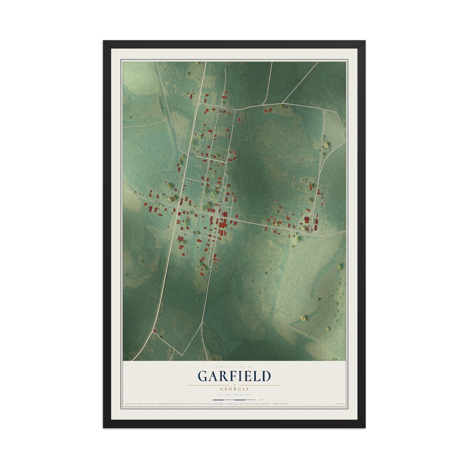 Garfield, Georgia map print, 12" x 18" W/ Black Ayous Wood Frame mockup
