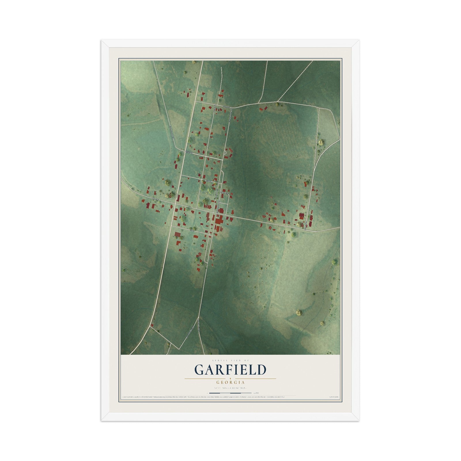 Garfield, Georgia map print, 12" x 18" W/ White Ayous Wood Frame mockup