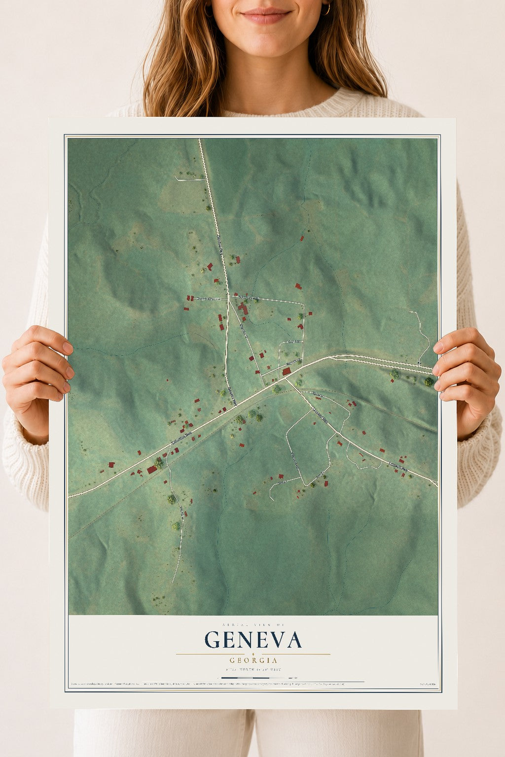 Geneva, Georgia map print, 18" x 24" Archival Matte Print mockup