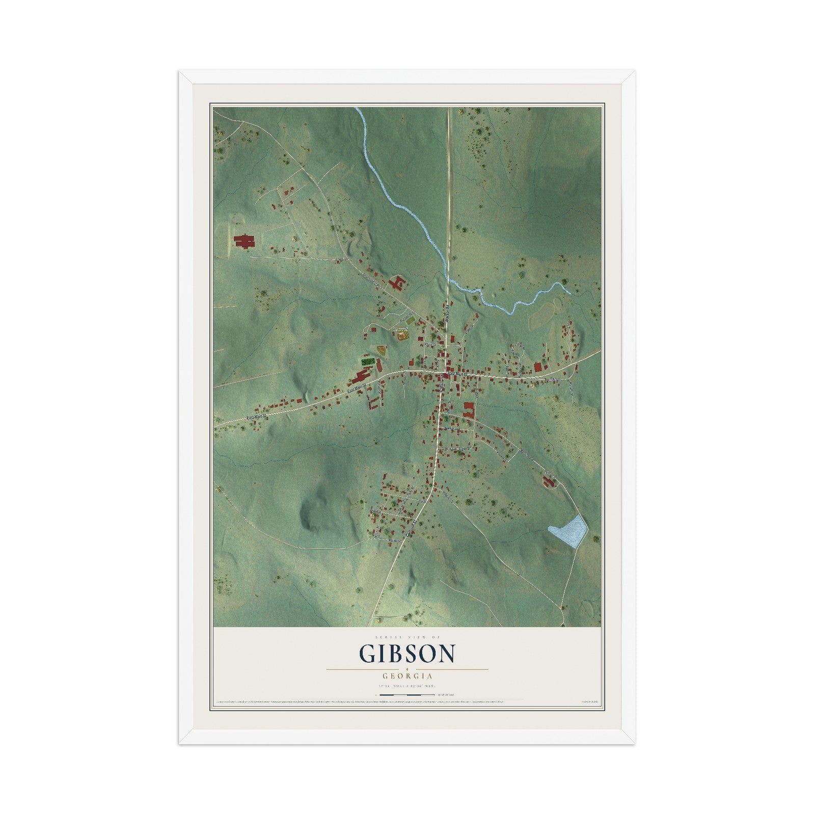Gibson, Georgia map print, 12" x 18" W/ White Ayous Wood Frame mockup