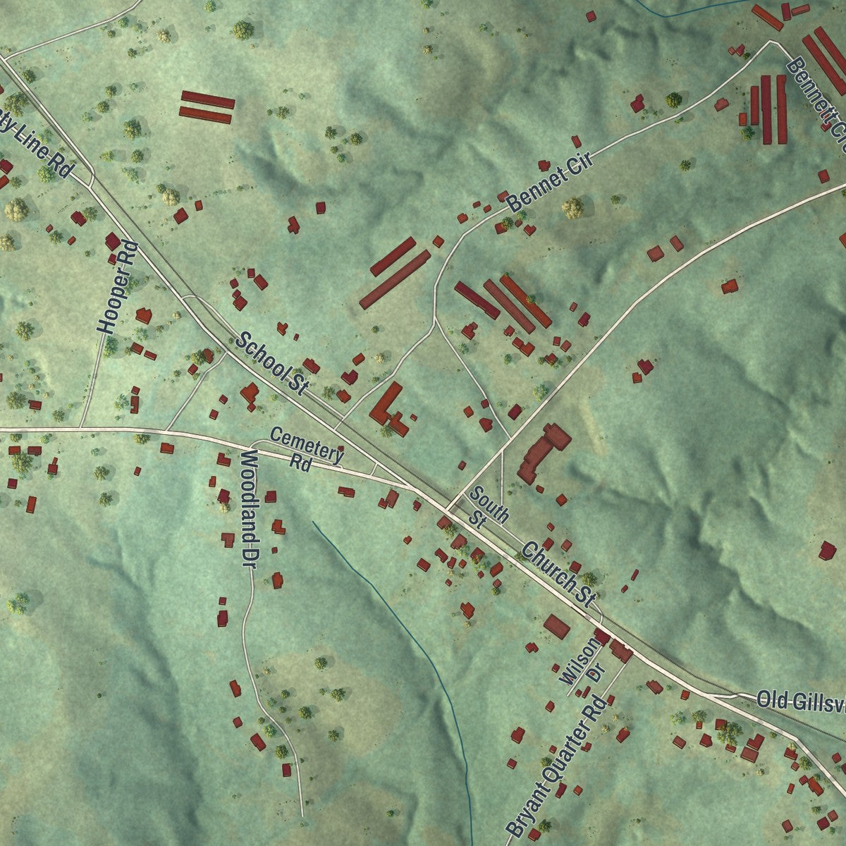 Close-up 1 of the Gillsville, Georgia map artwork