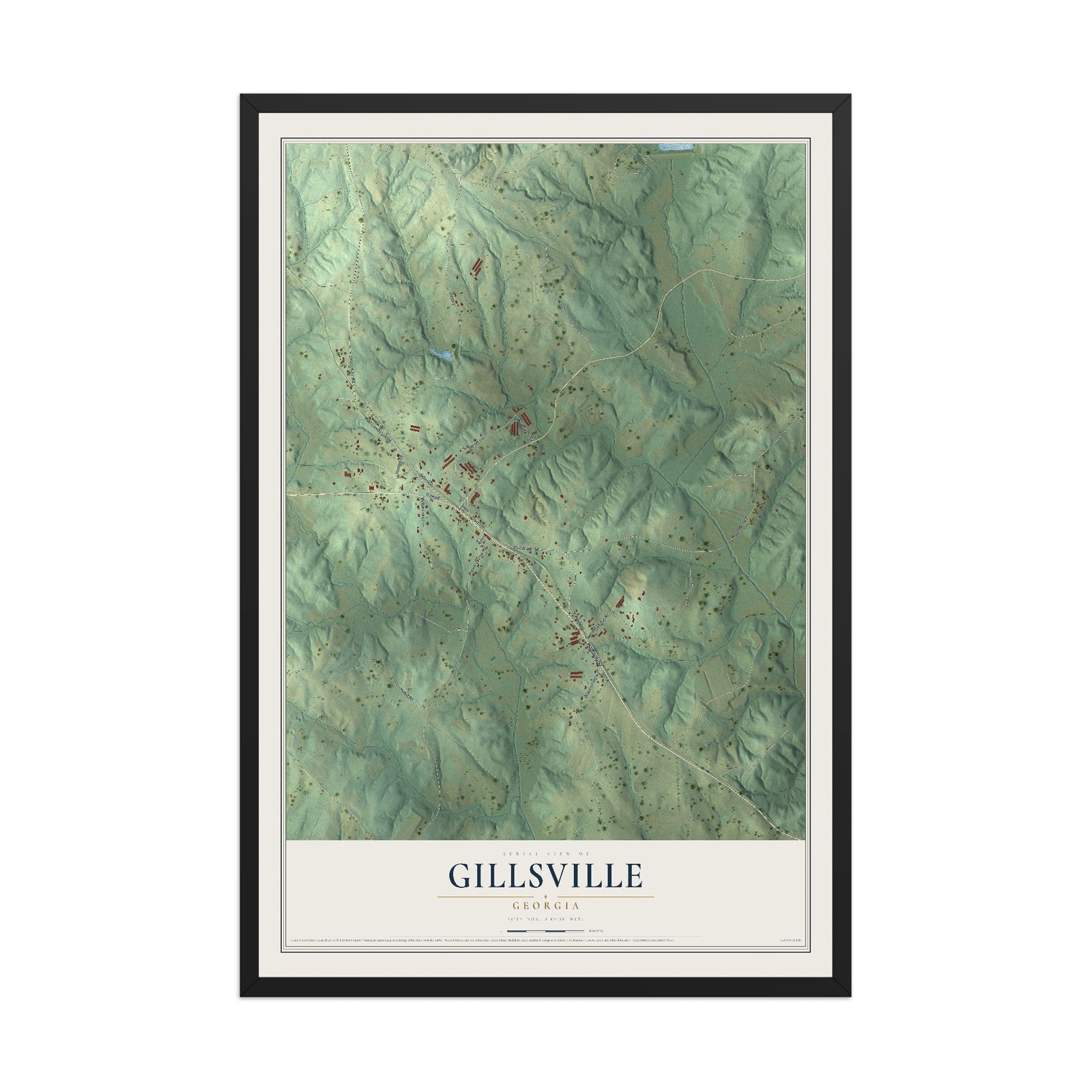 Gillsville, Georgia map print, 12" x 18" W/ Black Ayous Wood Frame mockup