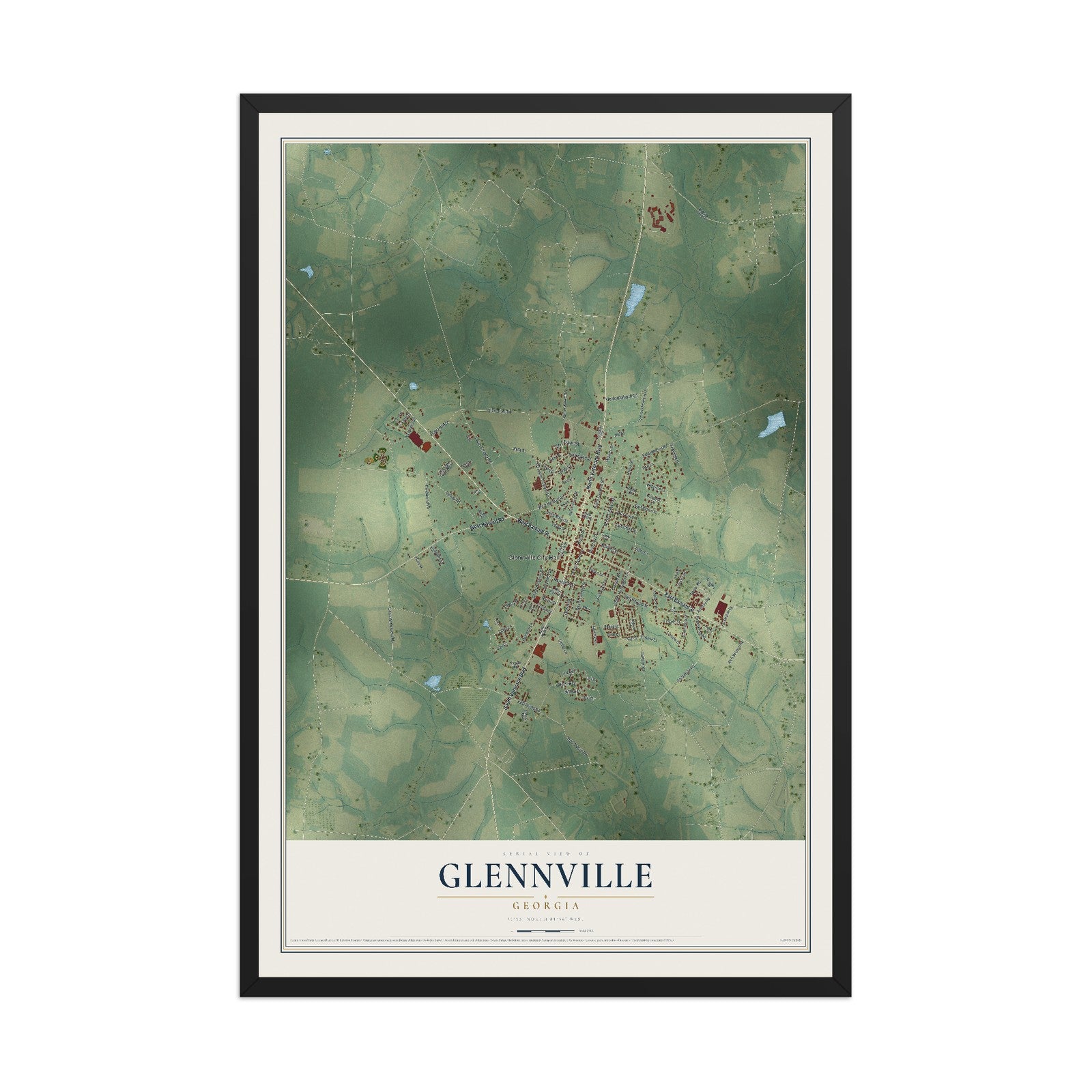 Glennville, Georgia map print, 12" x 18" W/ Black Ayous Wood Frame mockup