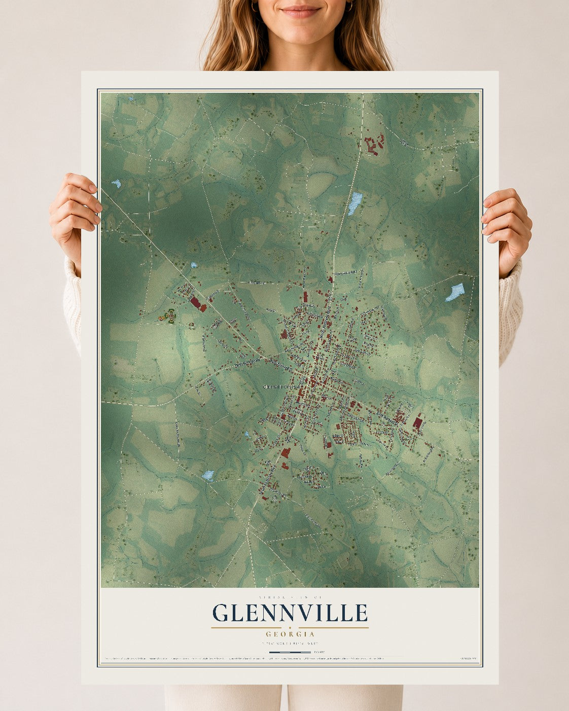 Glennville, Georgia map print, 24" x 36" Archival Matte Print mockup