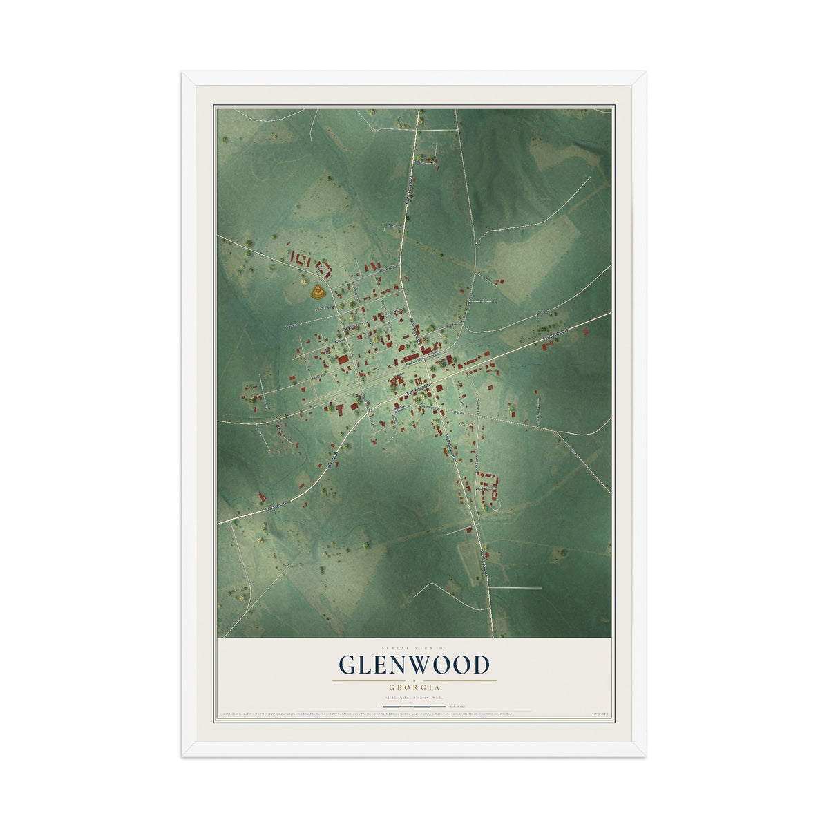 Glenwood, Georgia map print, 12" x 18" W/ White Ayous Wood Frame mockup
