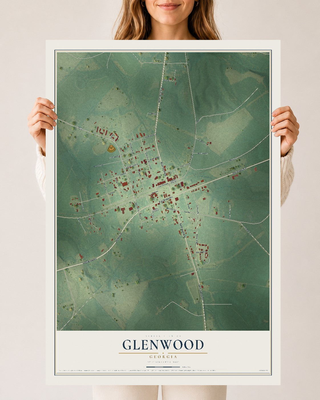 Glenwood, Georgia map print, 24" x 36" Archival Matte Print mockup