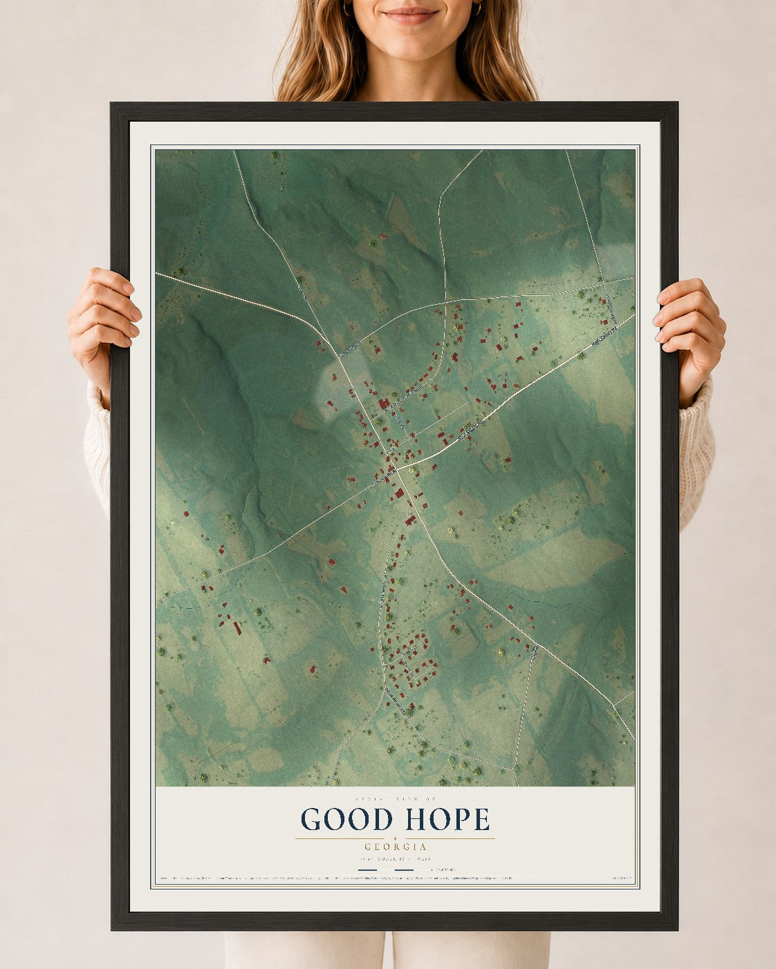 Good Hope, Georgia map print, 24" x 36" W/ Black Ayous Wood Frame mockup