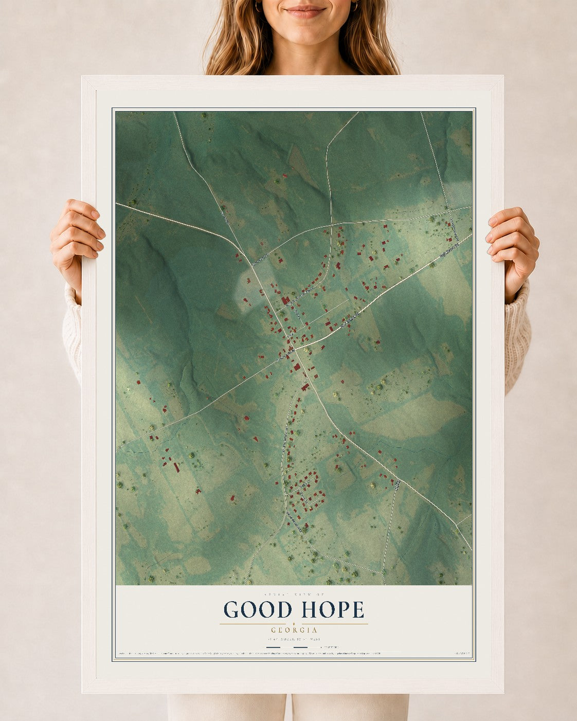 Good Hope, Georgia map print, 24" x 36" W/ White Ayous Wood Frame mockup