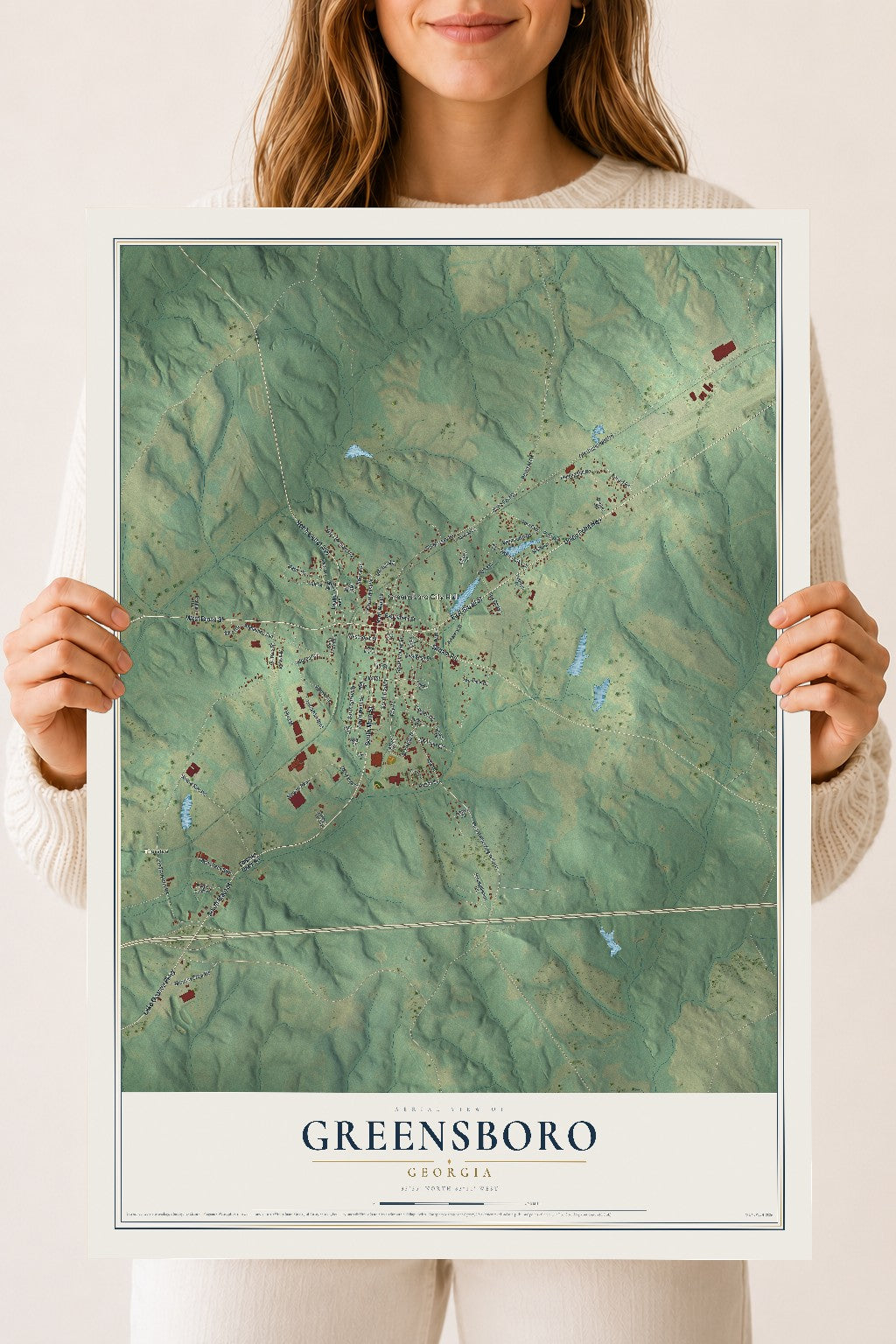 Greensboro, Georgia map print, 18" x 24" Archival Matte Print mockup