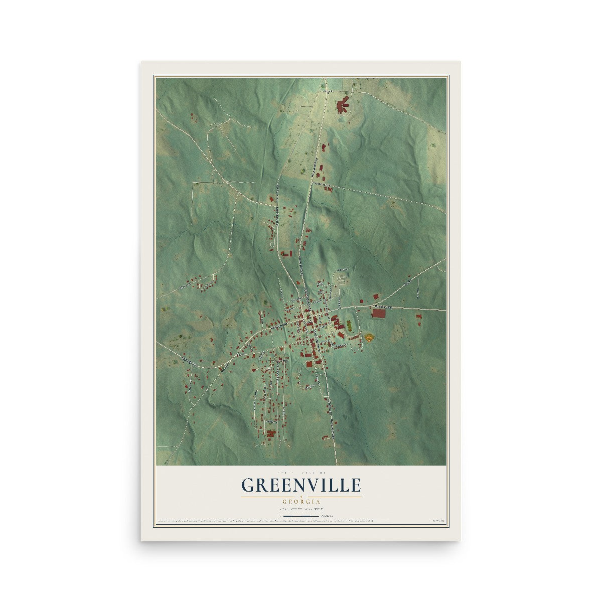 Greenville, Georgia map print, 12" x 18" Archival Matte Print mockup