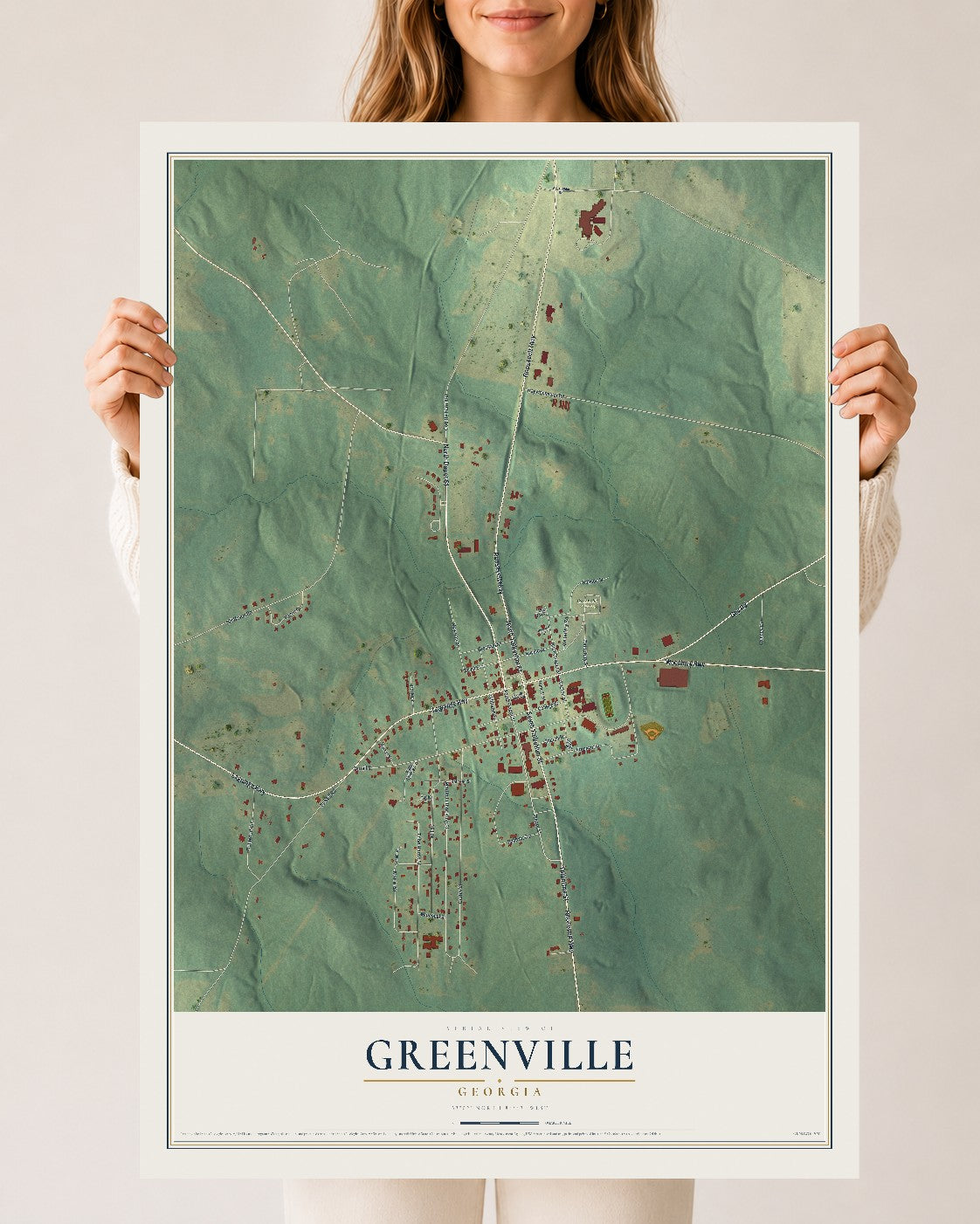 Greenville, Georgia map print, 24" x 36" Archival Matte Print mockup