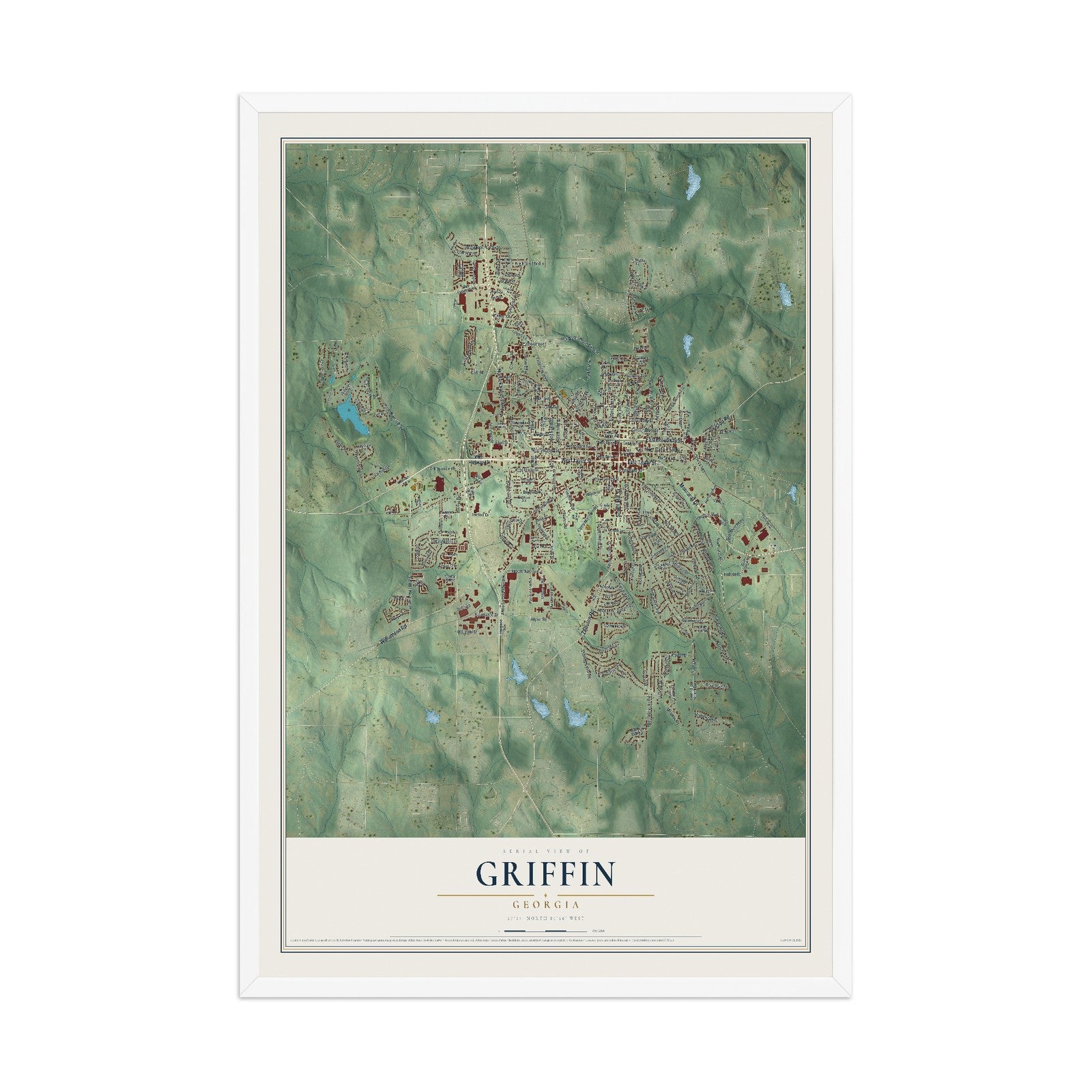 Griffin, Georgia map print, 12" x 18" W/ White Ayous Wood Frame mockup