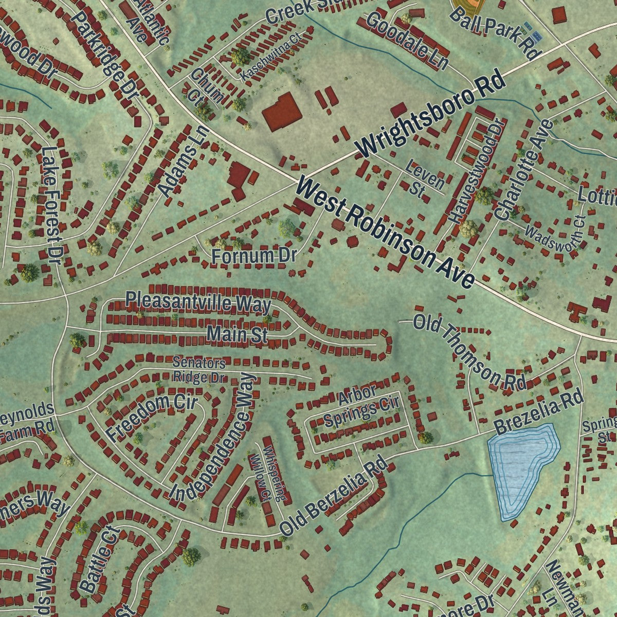 Close-up 2 of the Grovetown, Georgia map artwork
