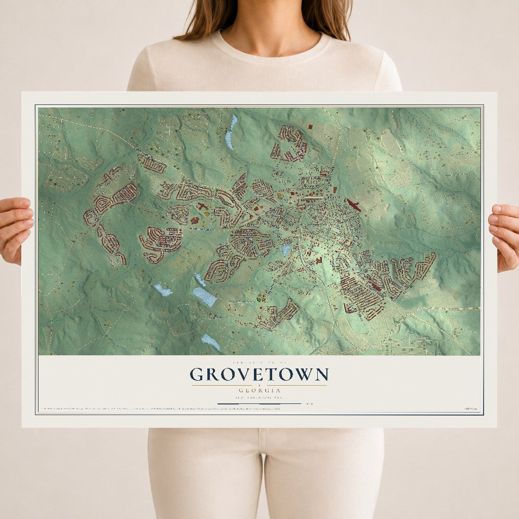 Grovetown, Georgia map print, 18" x 24" Archival Matte Print mockup