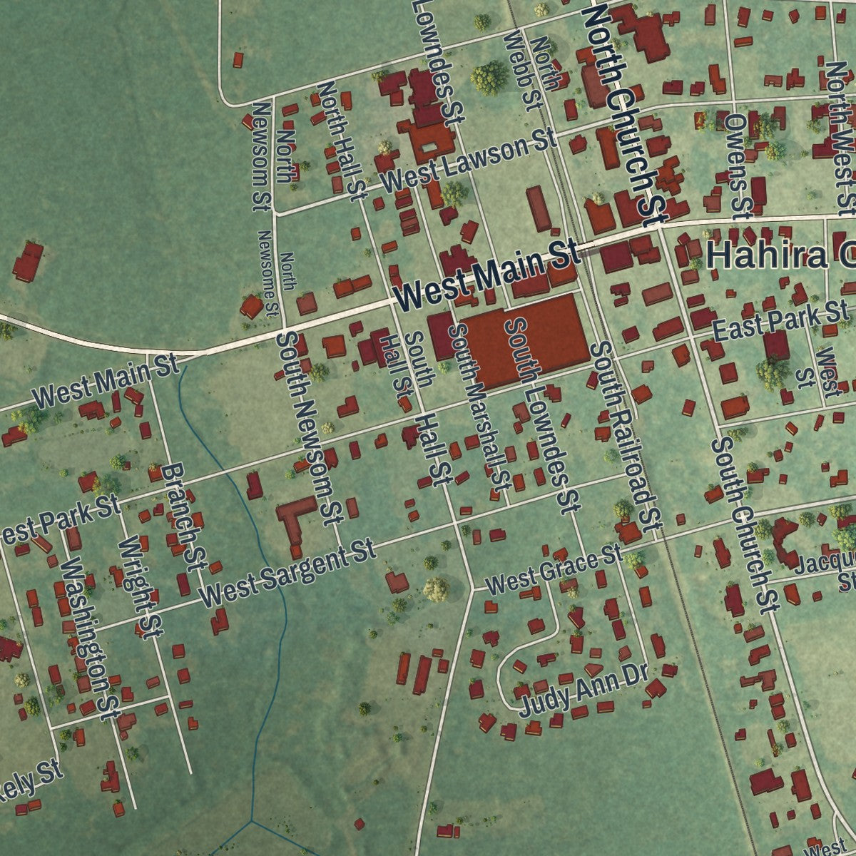 Close-up 2 of the Hahira, Georgia map artwork
