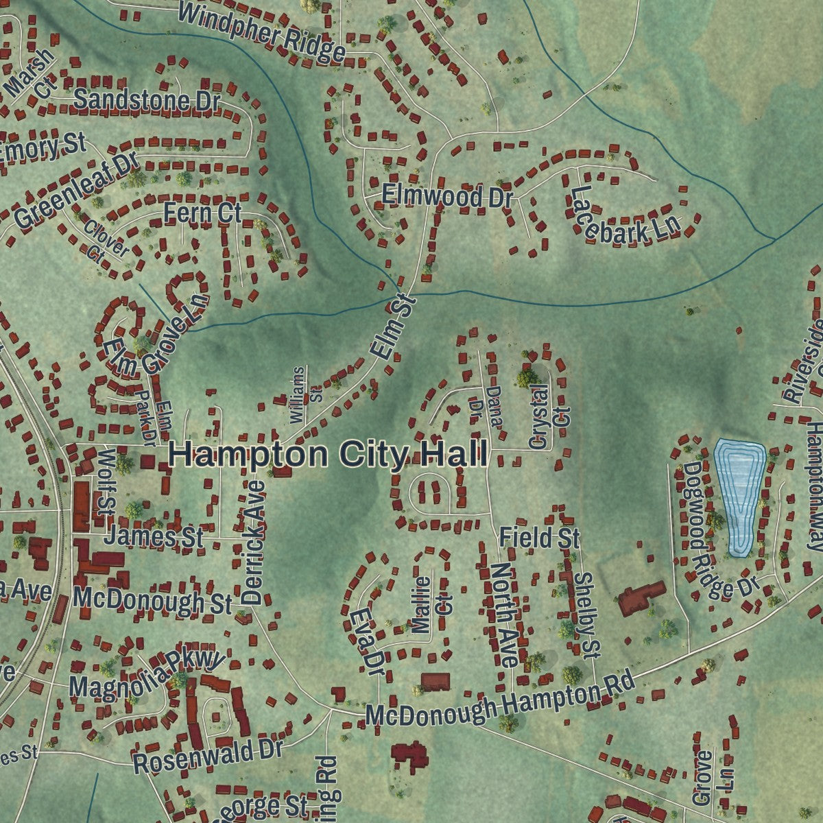 Close-up 1 of the Hampton, Georgia map artwork