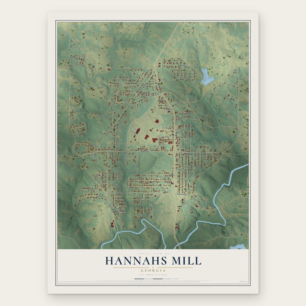 Hannahs Mill, Georgia map print, the full design
