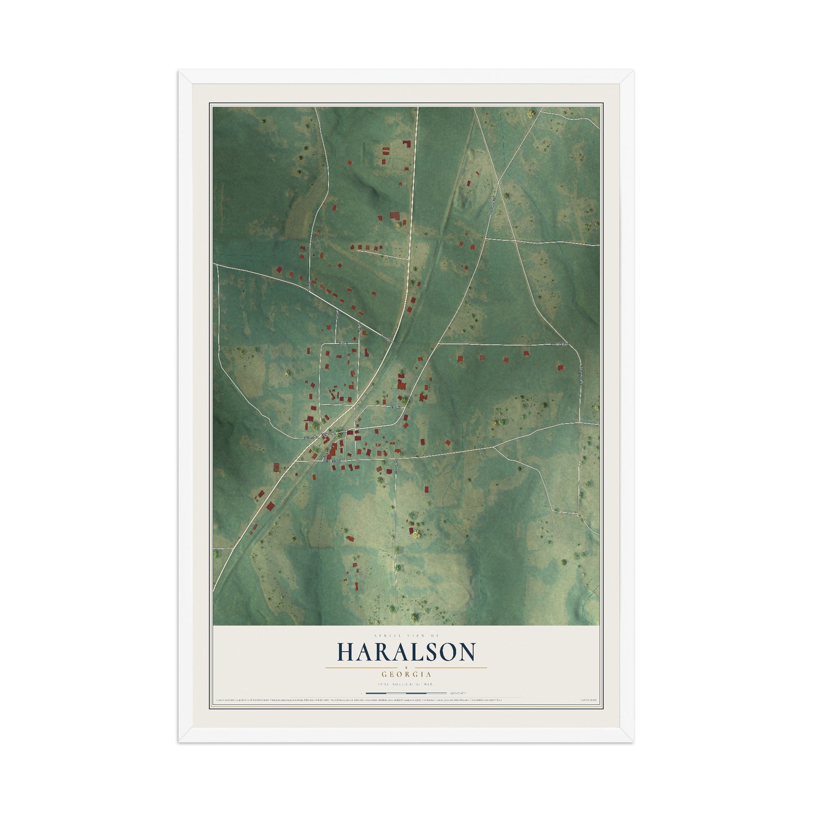 Haralson, Georgia map print, 12" x 18" W/ White Ayous Wood Frame mockup