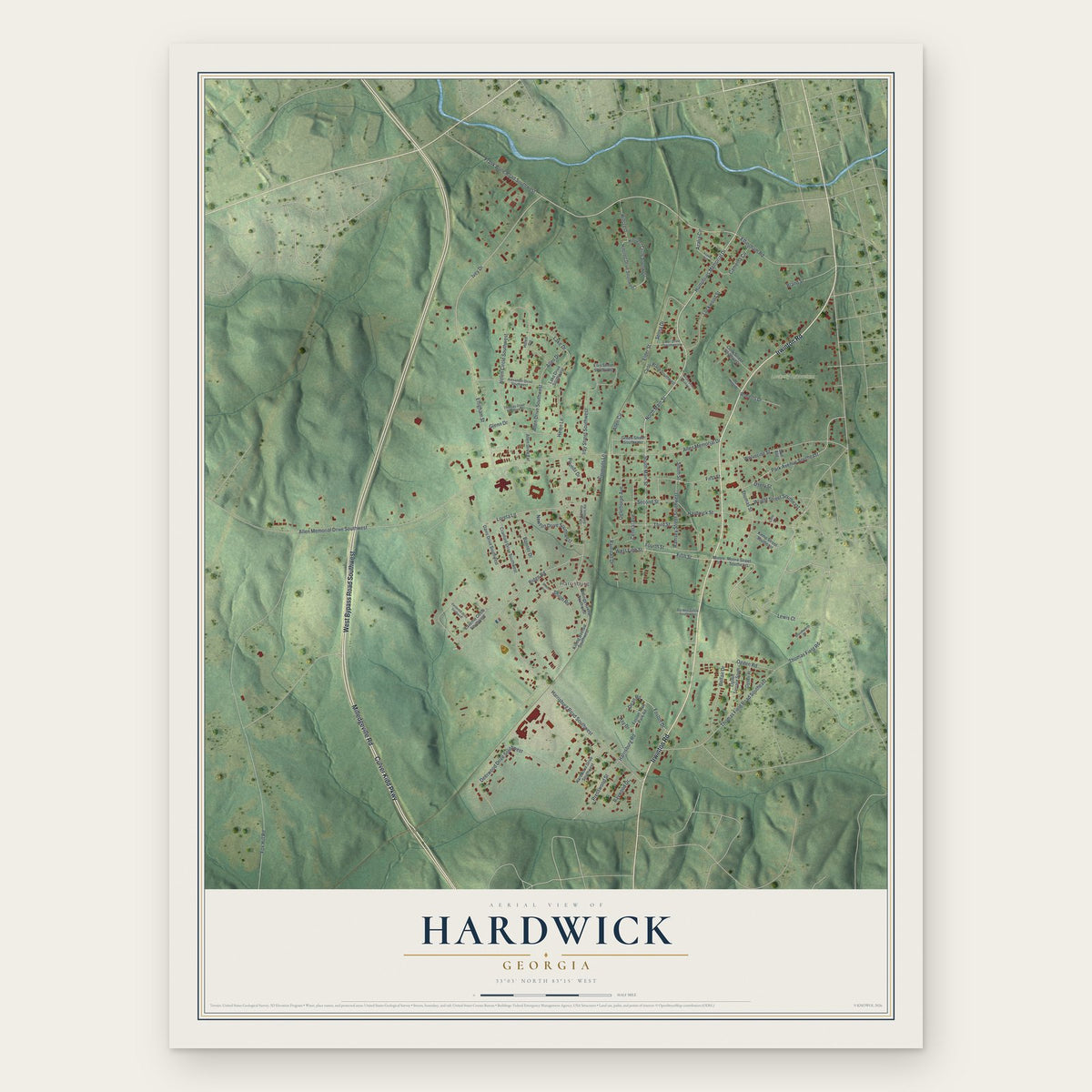 Hardwick, Georgia map print, the full design