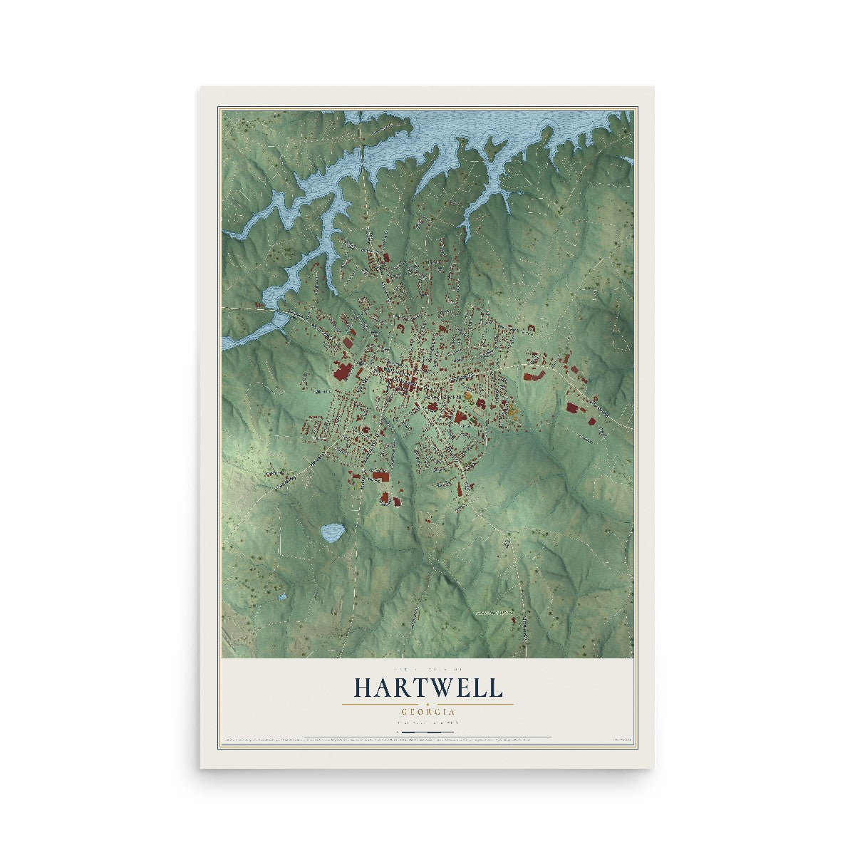 Hartwell, Georgia map print, 12" x 18" Archival Matte Print mockup