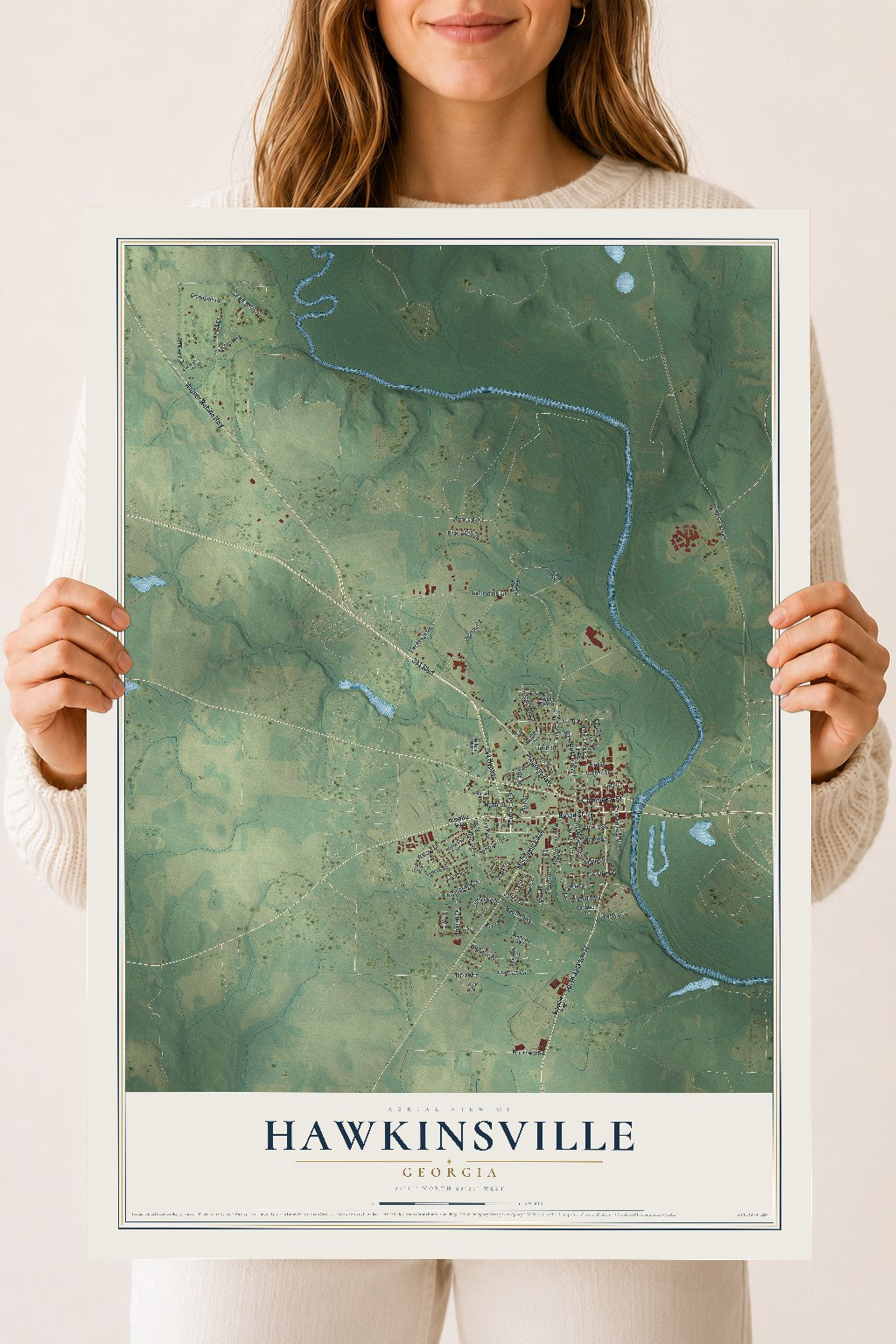 Hawkinsville, Georgia map print, 18" x 24" Archival Matte Print mockup