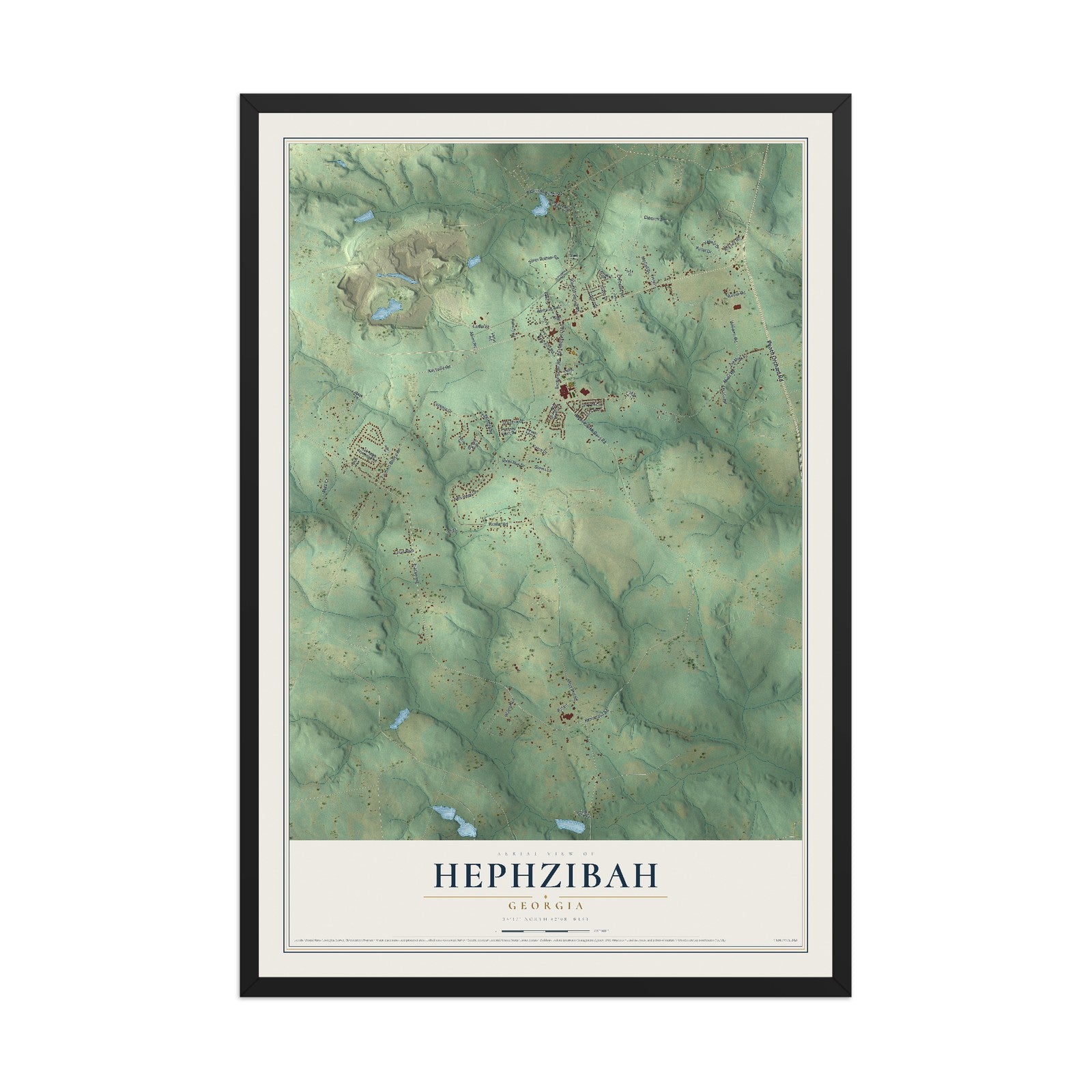 Hephzibah, Georgia map print, 12" x 18" W/ Black Ayous Wood Frame mockup