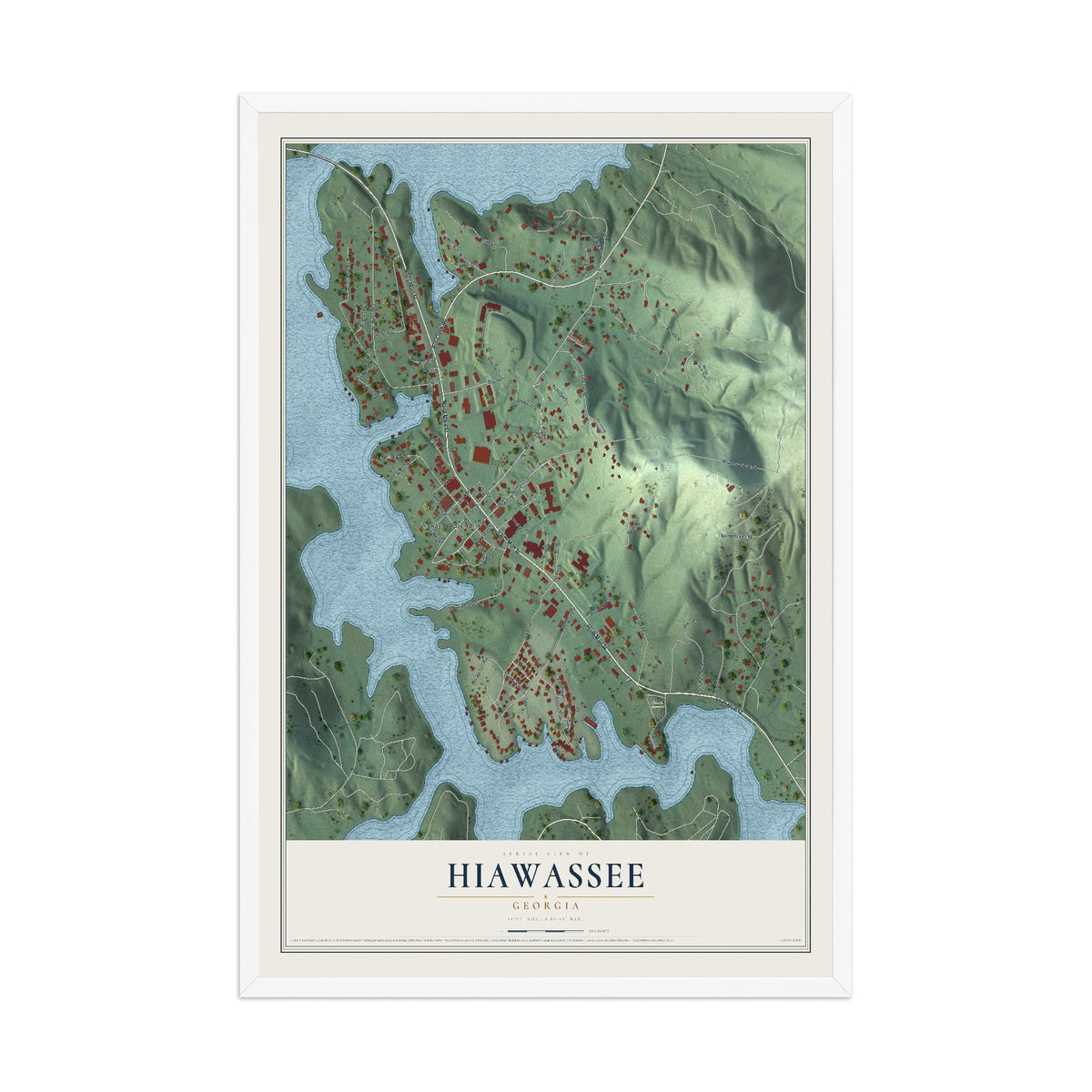 Hiawassee, Georgia map print, 12" x 18" W/ White Ayous Wood Frame mockup