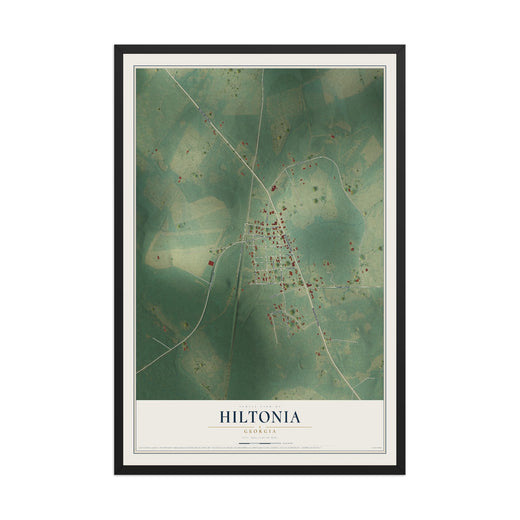 Map of Hiltonia, Georgia, 12 x 18 inch print in a black wood frame