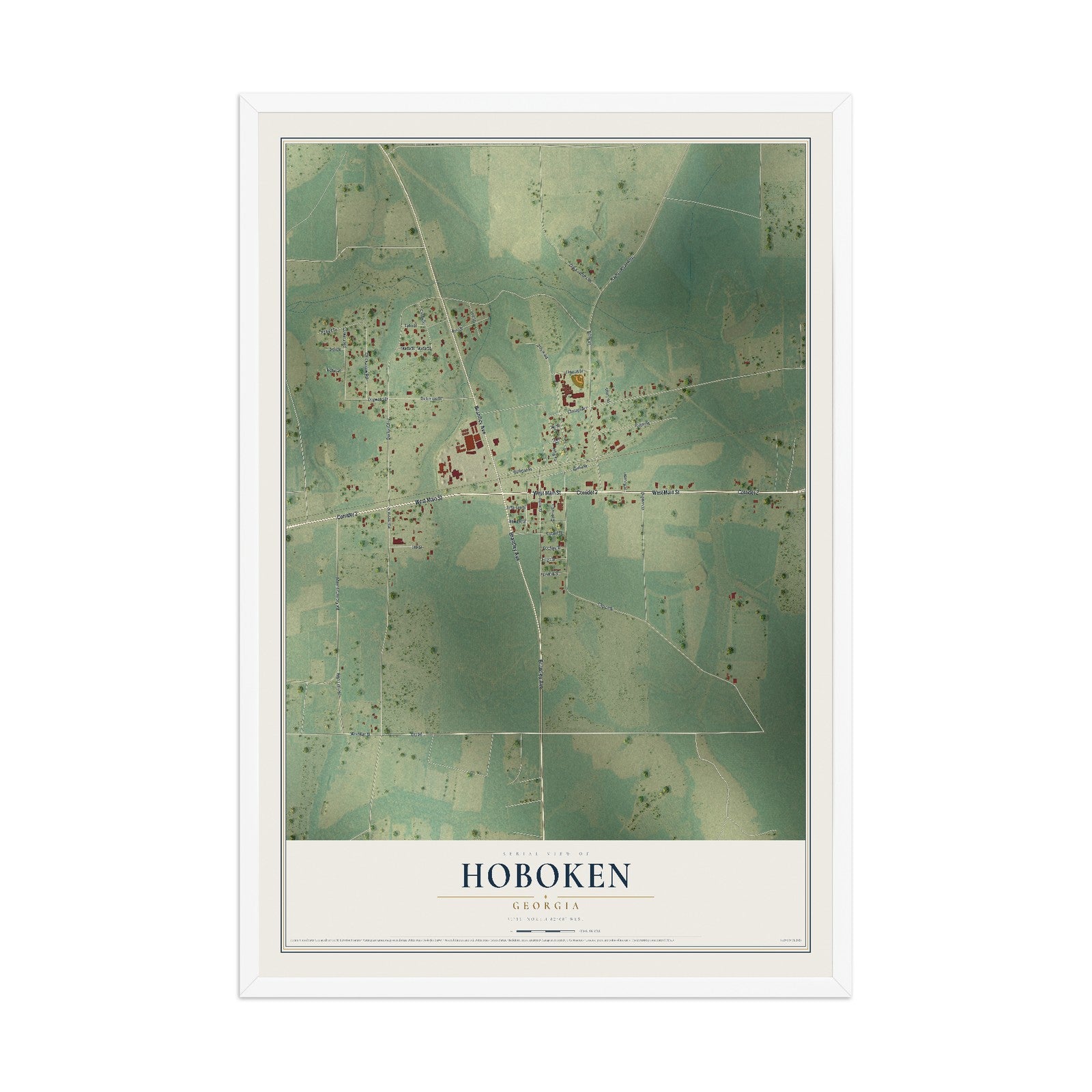 Hoboken, Georgia map print, 12" x 18" W/ White Ayous Wood Frame mockup