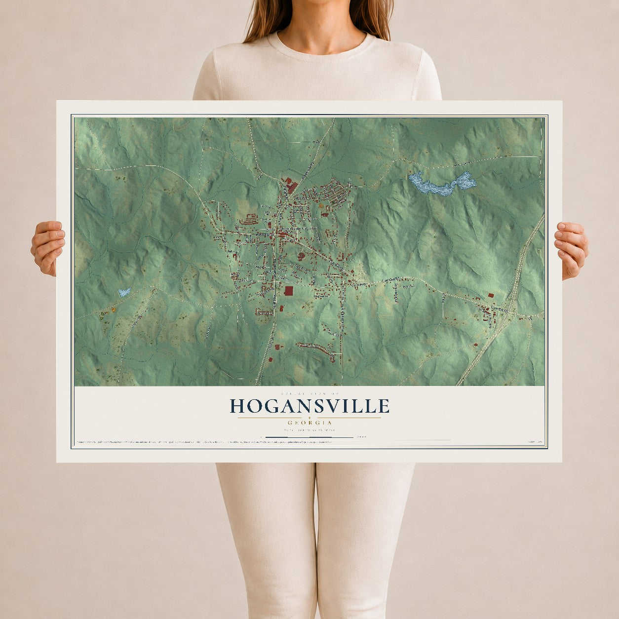 Hogansville, Georgia map print, 24" x 36" Archival Matte Print mockup