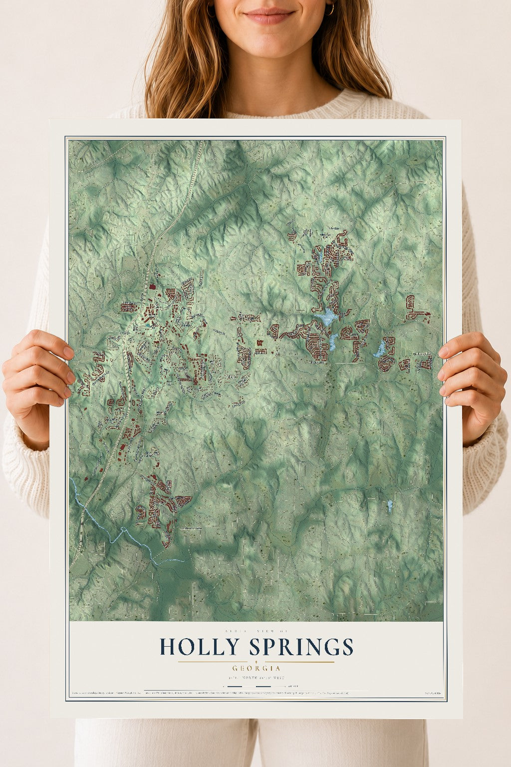 Holly Springs, Georgia map print, 18" x 24" Archival Matte Print mockup