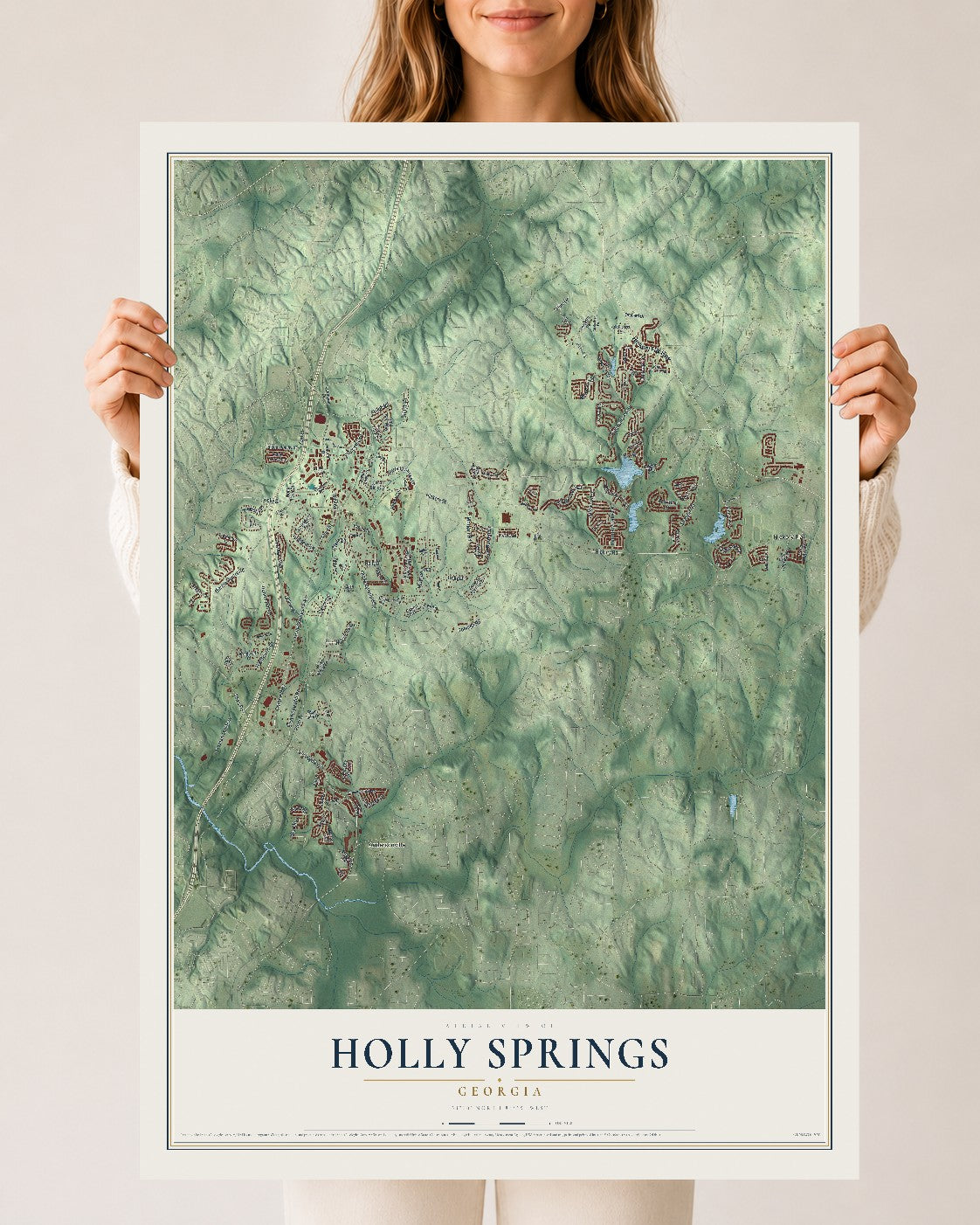 Holly Springs, Georgia map print, 24" x 36" Archival Matte Print mockup