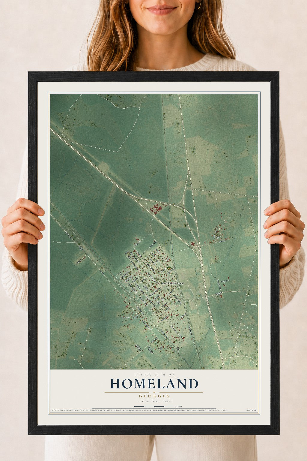 Homeland, Georgia map print, 18" x 24" W/ Black Ayous Wood Frame mockup