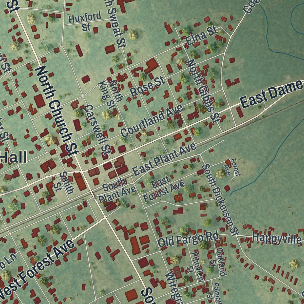 Close-up 1 of the Homerville, Georgia map artwork
