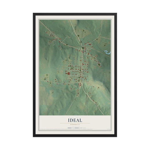 Map of Ideal, Georgia, 12 x 18 inch print in a black wood frame