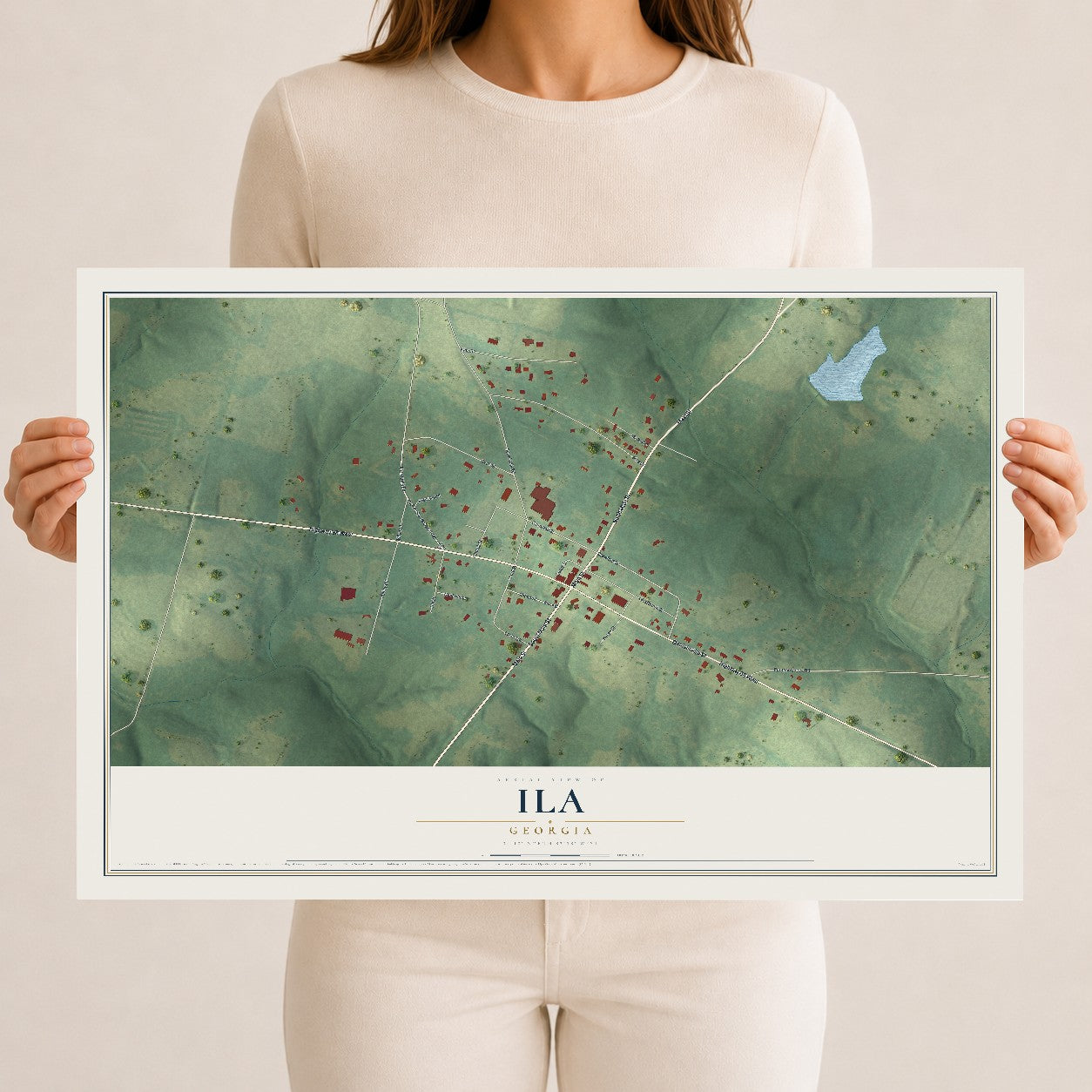 Ila, Georgia map print, 12" x 18" Archival Matte Print mockup