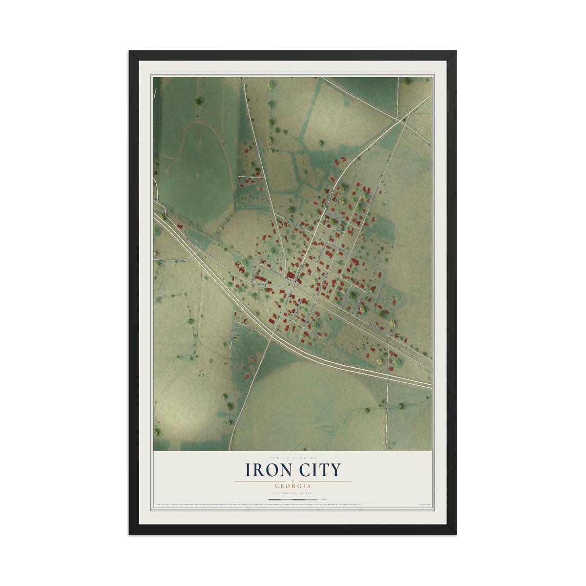 Iron City, Georgia map print, 12" x 18" W/ Black Ayous Wood Frame mockup