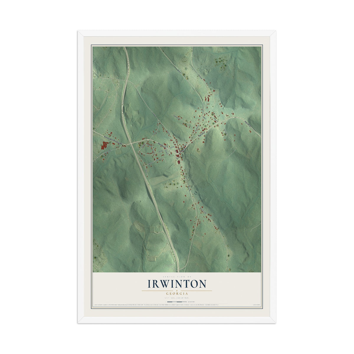 Irwinton, Georgia map print, 12" x 18" W/ White Ayous Wood Frame mockup
