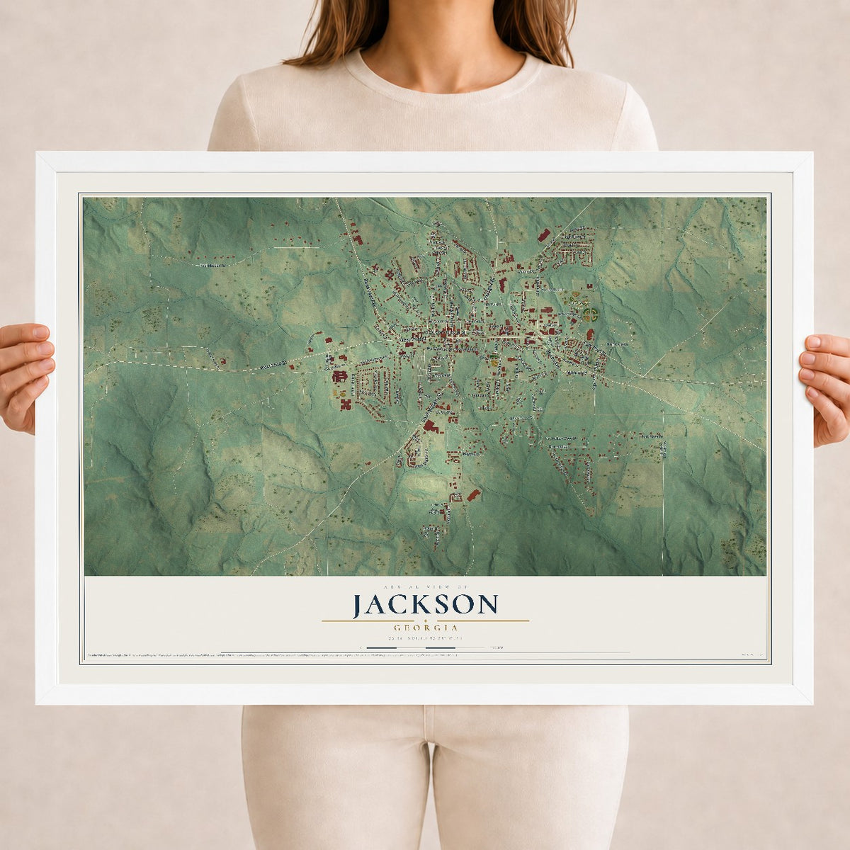 Jackson, Georgia map print, 18" x 24" W/ White Ayous Wood Frame mockup