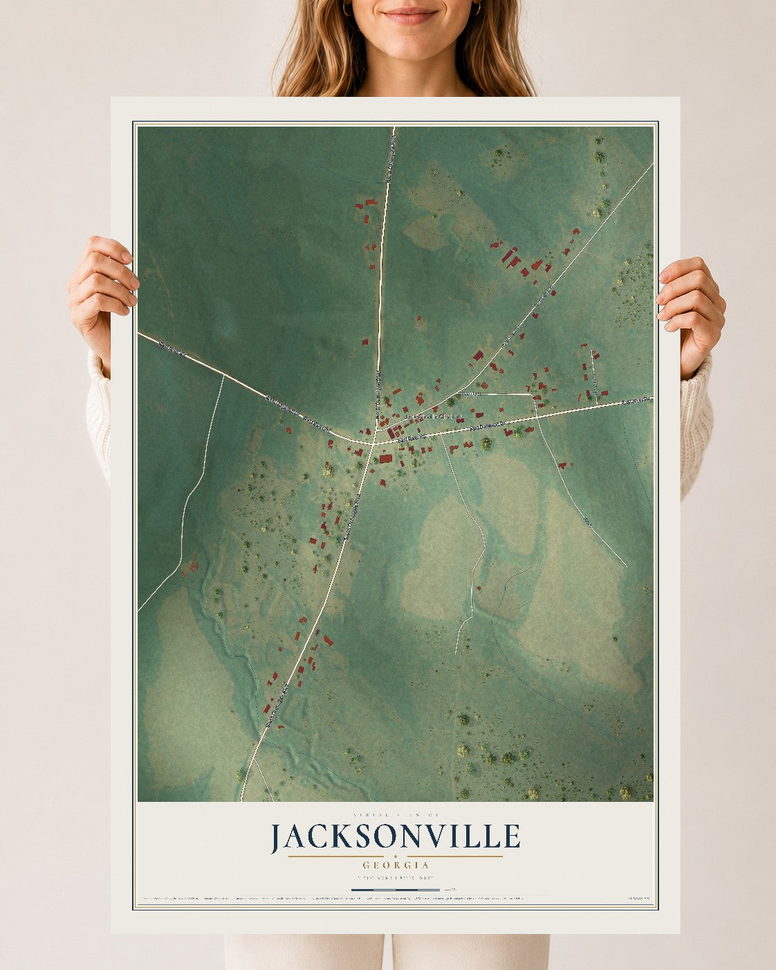 Jacksonville, Georgia map print, 24" x 36" Archival Matte Print mockup