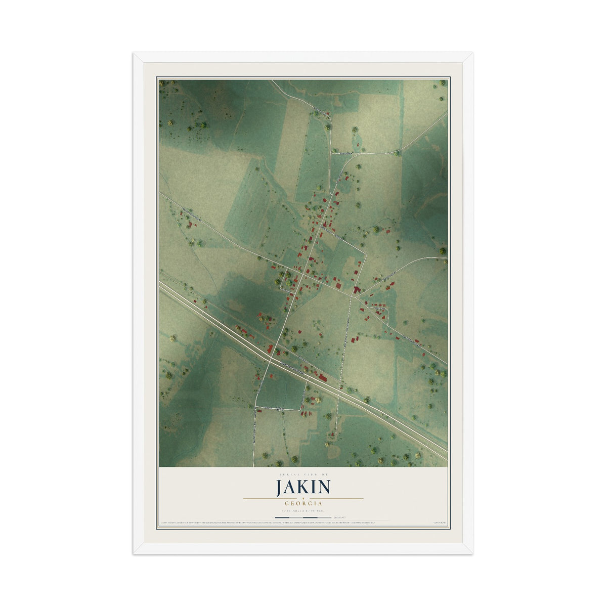 Jakin, Georgia map print, 12" x 18" W/ White Ayous Wood Frame mockup