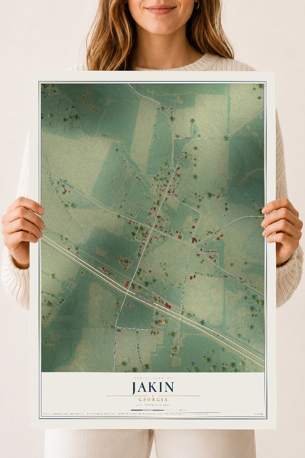 Jakin, Georgia map print, 18" x 24" Archival Matte Print mockup