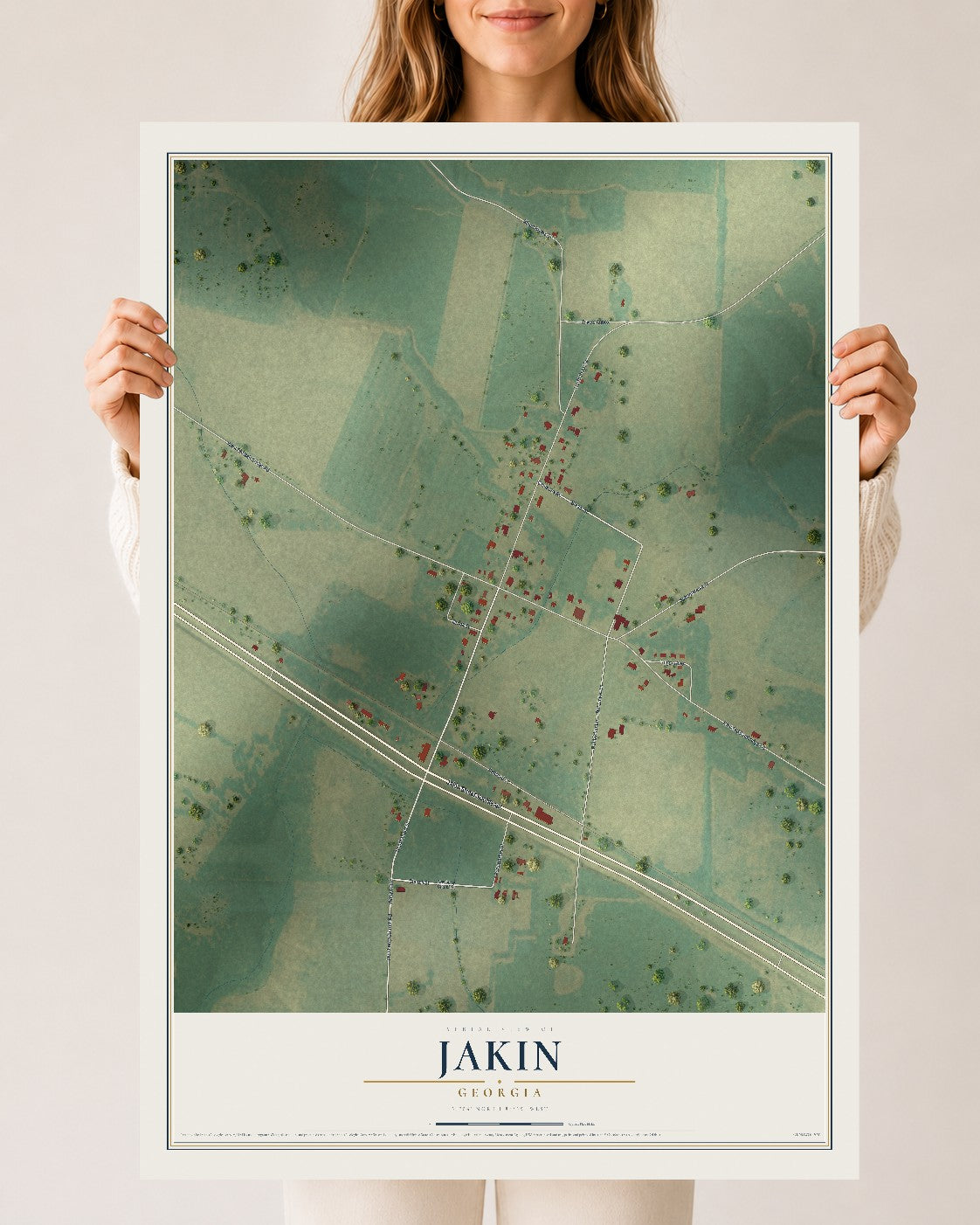Jakin, Georgia map print, 24" x 36" Archival Matte Print mockup
