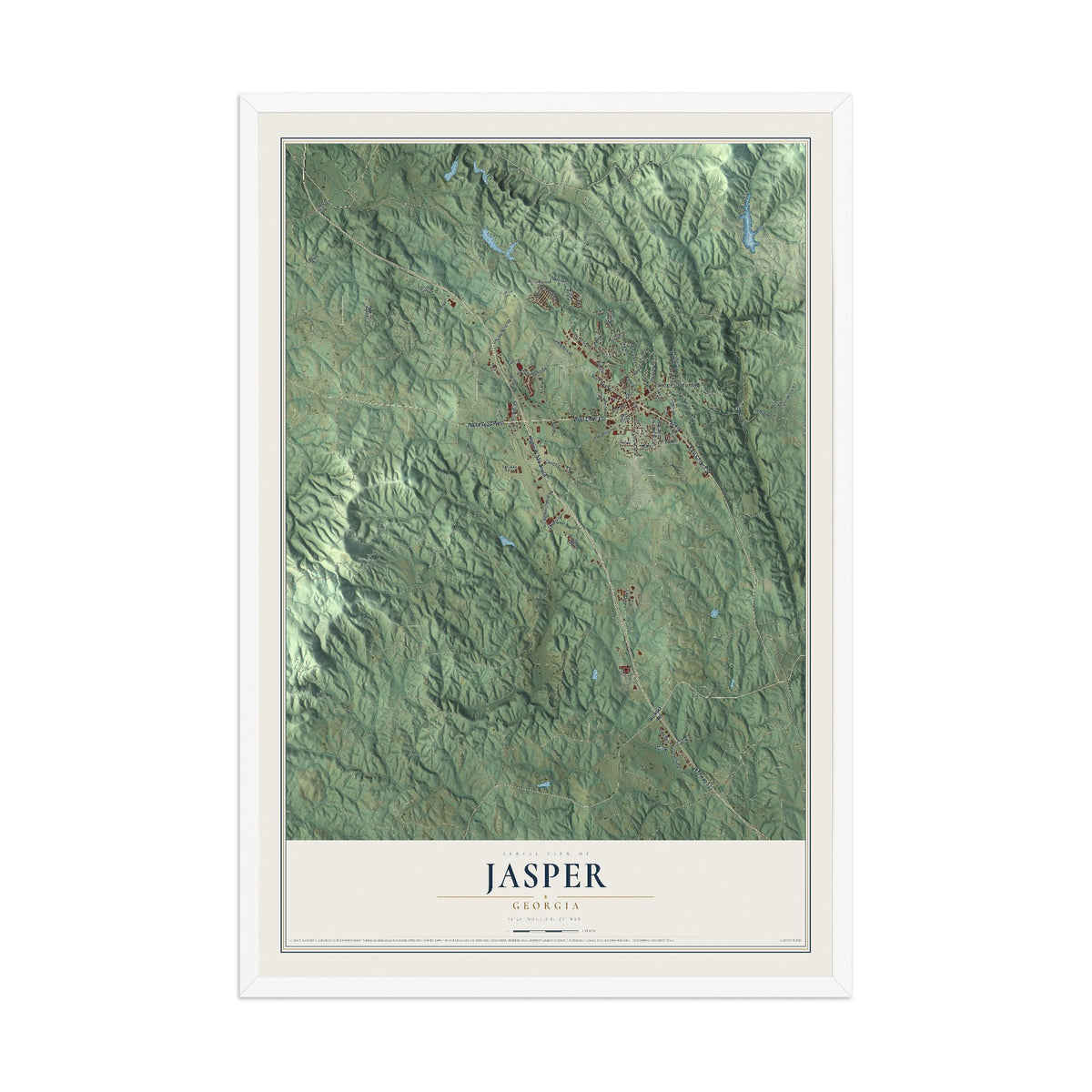 Jasper, Georgia map print, 12" x 18" W/ White Ayous Wood Frame mockup