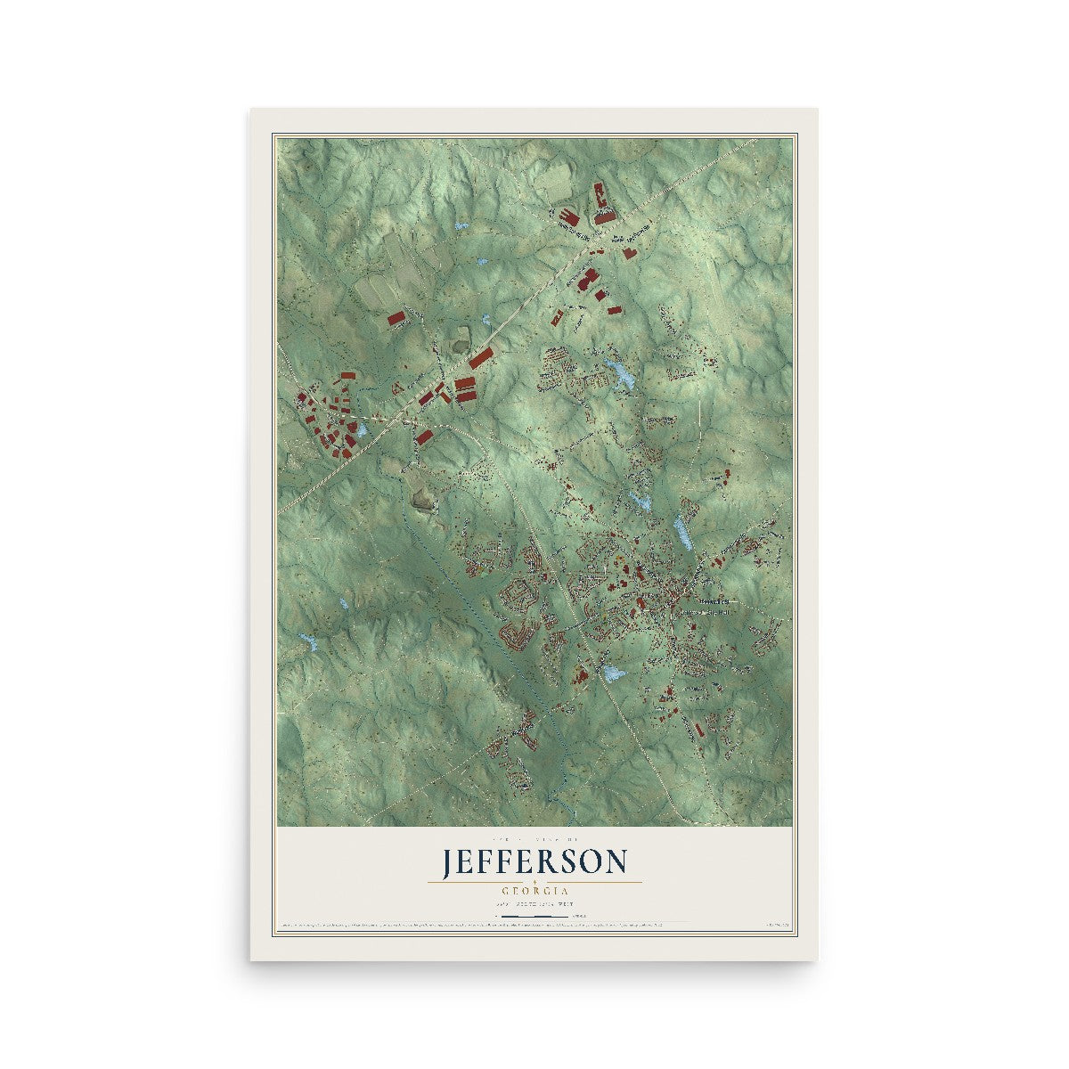 Jefferson, Georgia map print, 12" x 18" Archival Matte Print mockup