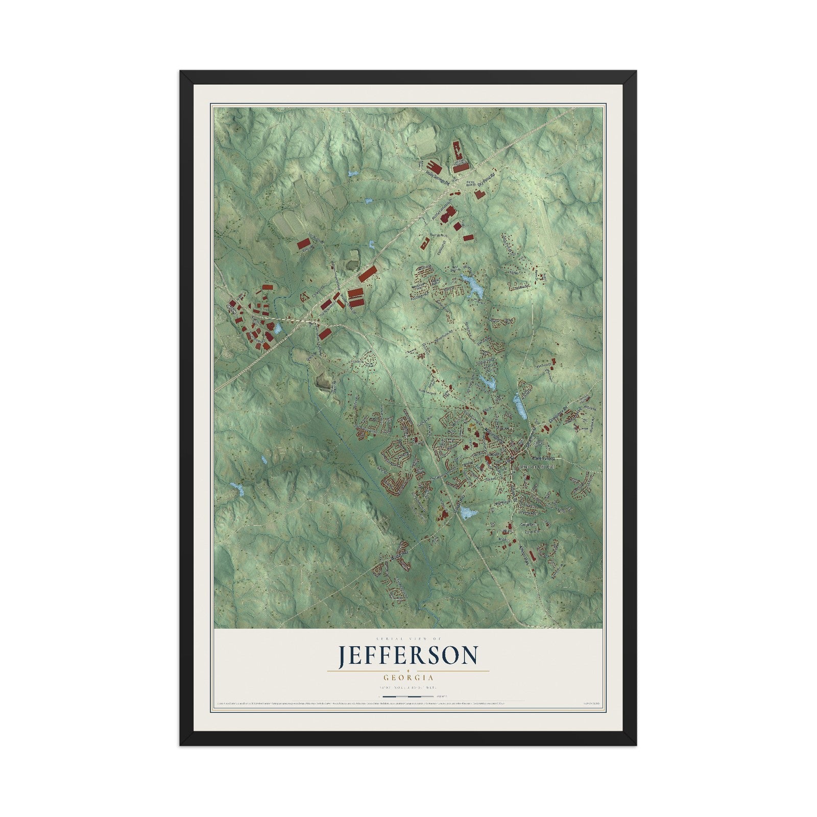 Jefferson, Georgia map print, 12" x 18" W/ Black Ayous Wood Frame mockup