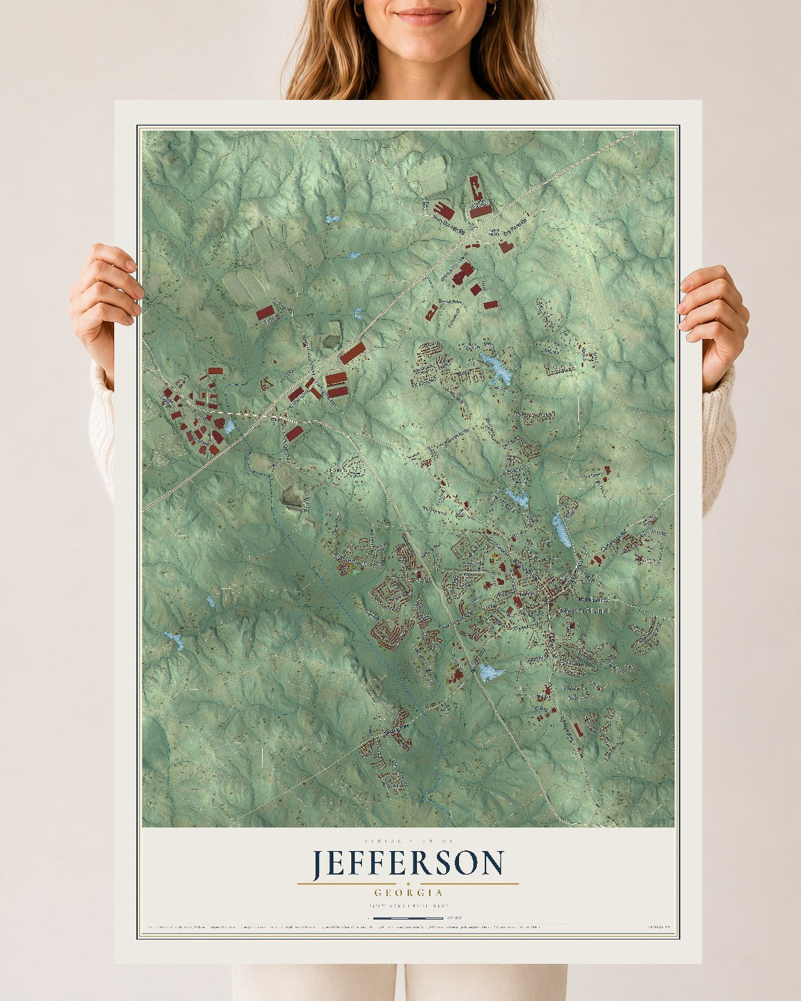 Jefferson, Georgia map print, 24" x 36" Archival Matte Print mockup