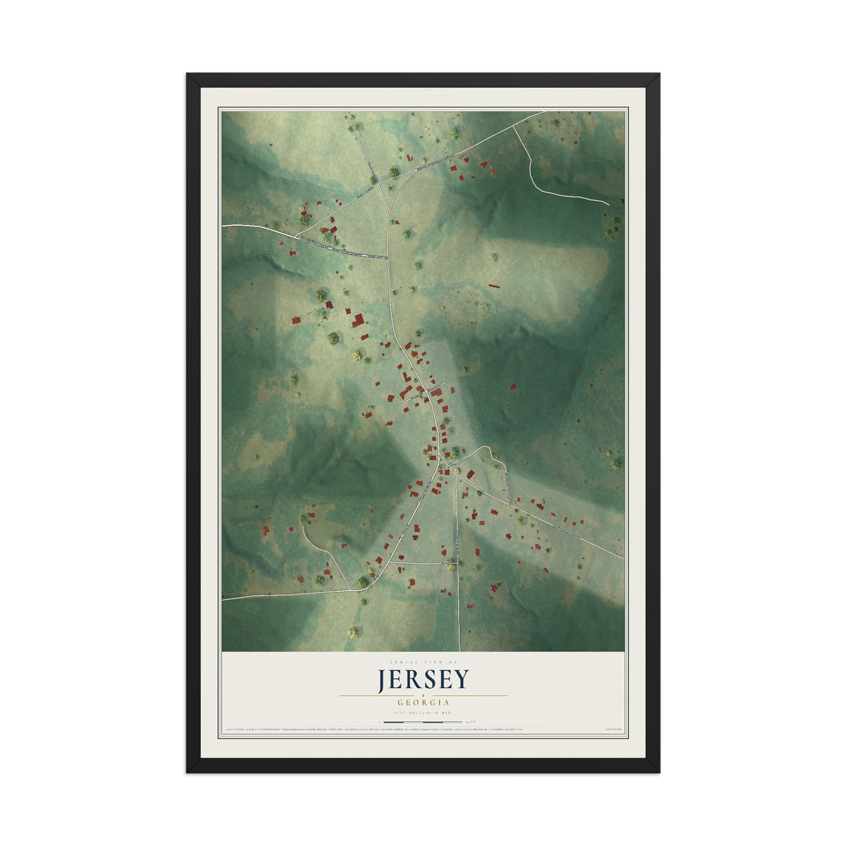 Jersey, Georgia map print, 12" x 18" W/ Black Ayous Wood Frame mockup