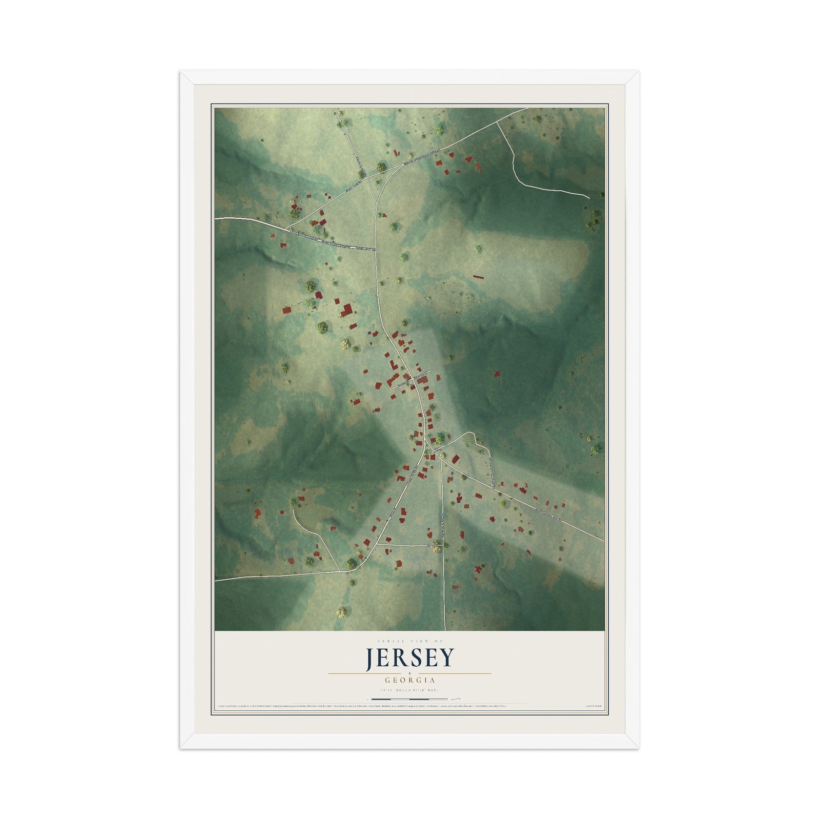 Jersey, Georgia map print, 12" x 18" W/ White Ayous Wood Frame mockup